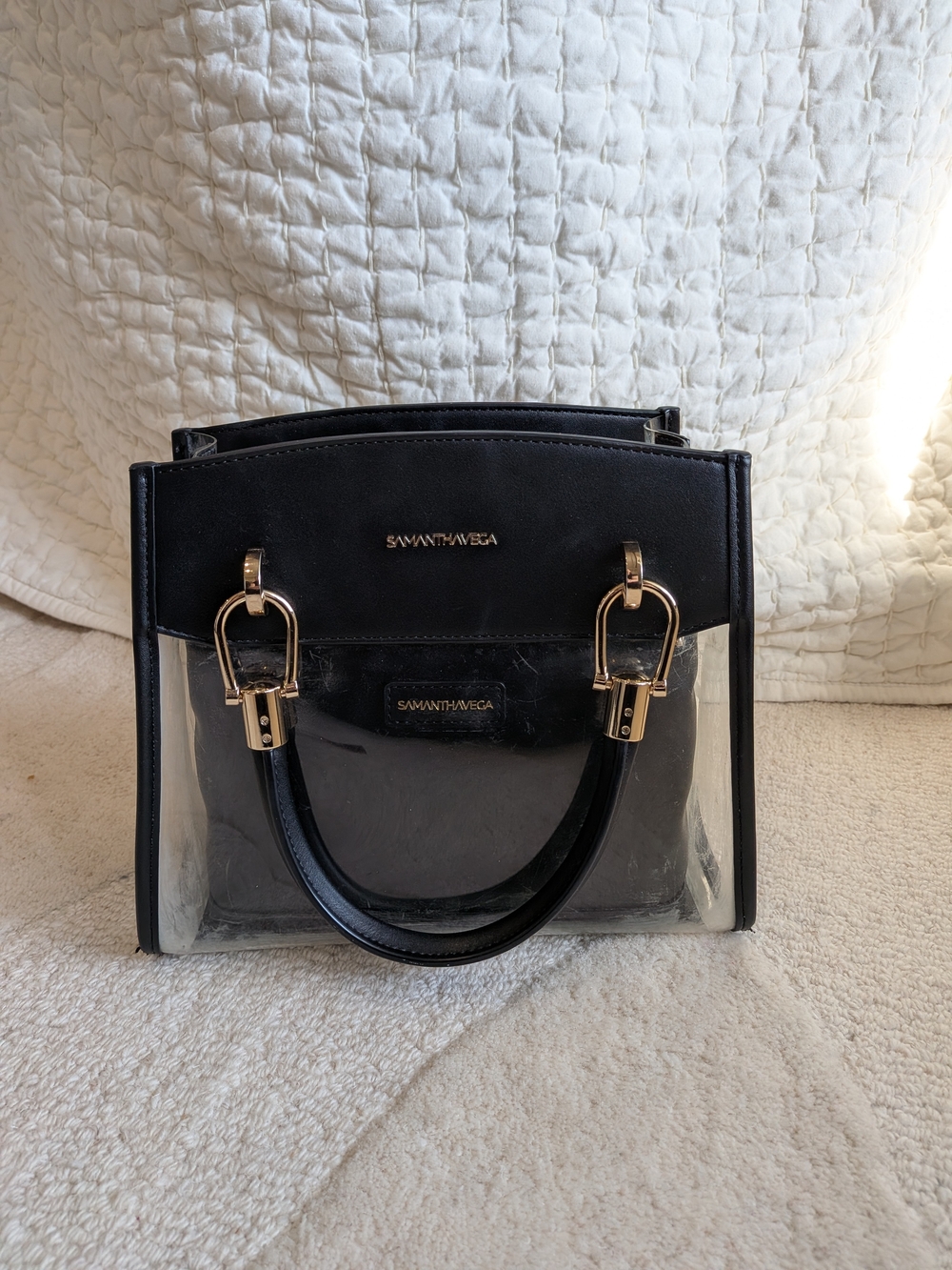 Samantha Vega Black Clear Cross Body Convertible Handbag With Inside Pouch